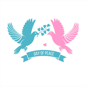 国际和平日。和平之鸽。徽标的鸽子和橄榄枝