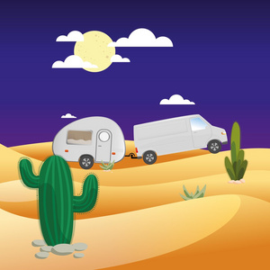 大篷车旅行在沙漠的夜晚