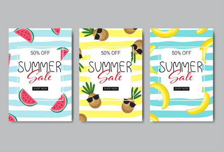 设置夏季销售新鲜水果刻字徽章设计标签季节购物徽标模板邀请贺卡打印和海报