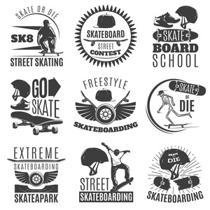 滑板的标志或标签集