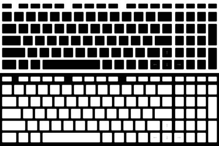 剪影电脑键盘矢量隔离。黑白版本。顶部视图