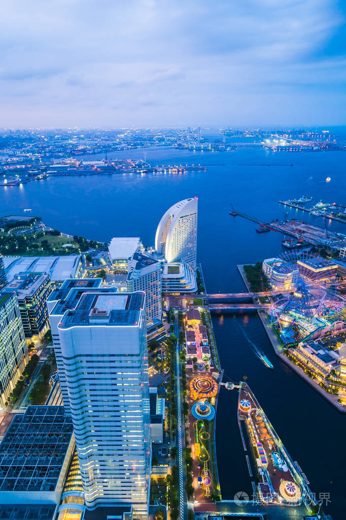 日本横滨城市天际线建筑与建筑的美丽外表