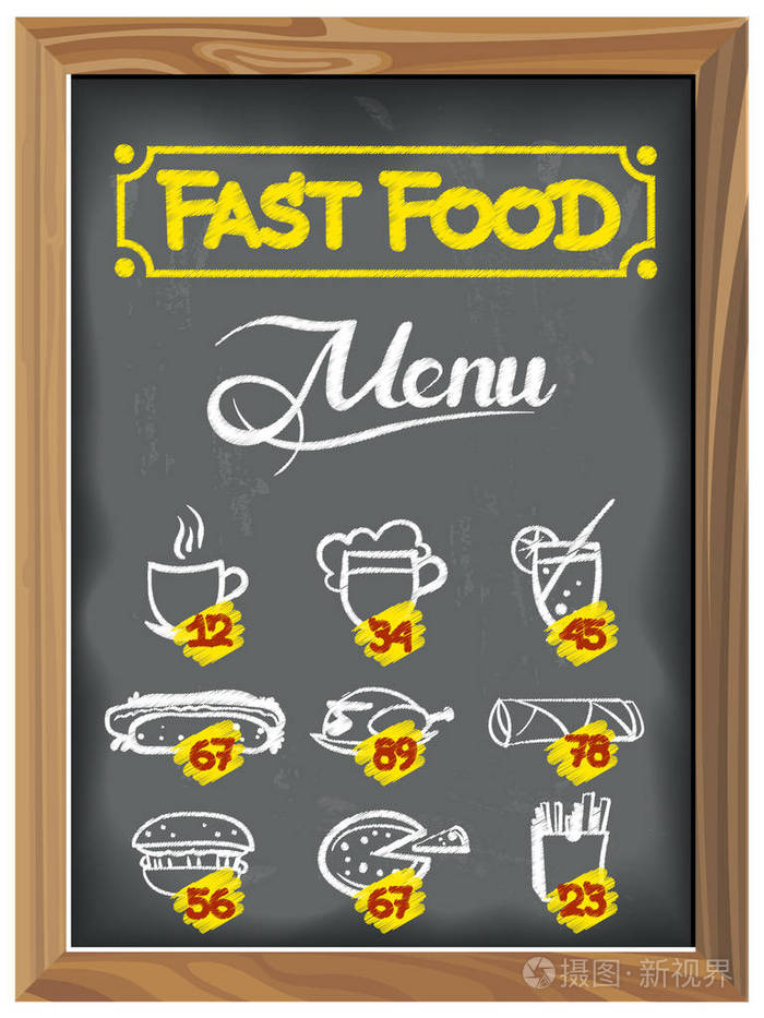 老式的黑板与快餐菜单。Eps 10 矢量图形。分层和可编辑