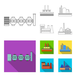 工业生产。工厂集合图标的轮廓, 平面风格矢量符号股票插画网站