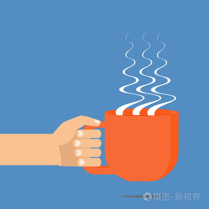 插画 手拿杯子,咖啡或茶. 矢量平面插图.eps
