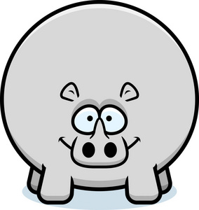 一只犀牛看起来快乐的卡通插图