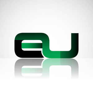 最初的字母欧盟大写字母现代和简单的标志链接绿色和黑色, 孤立的白色背景。公司标识的矢量设计