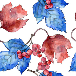 五彩缤纷的秋 vibirnum 叶。叶植物植物园花叶。无缝的背景图案。织物墙纸打印纹理。背景纹理包装图案的水彩画叶
