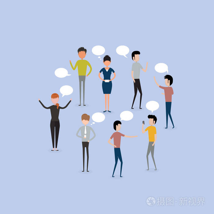 商务人士组聊天沟通泡沫. 商务人物人物讨论交际社会 Network.News.Social 网络。聊天. 对话语音气泡。谈话的同插画-正版商用 ...