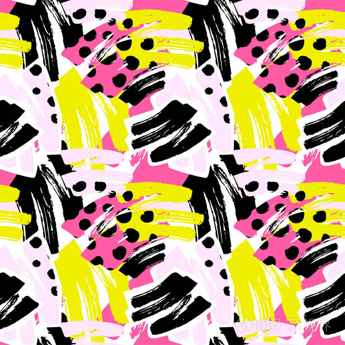 几何曲线线涂鸦无缝手工艺表达墨水的时髦图案.