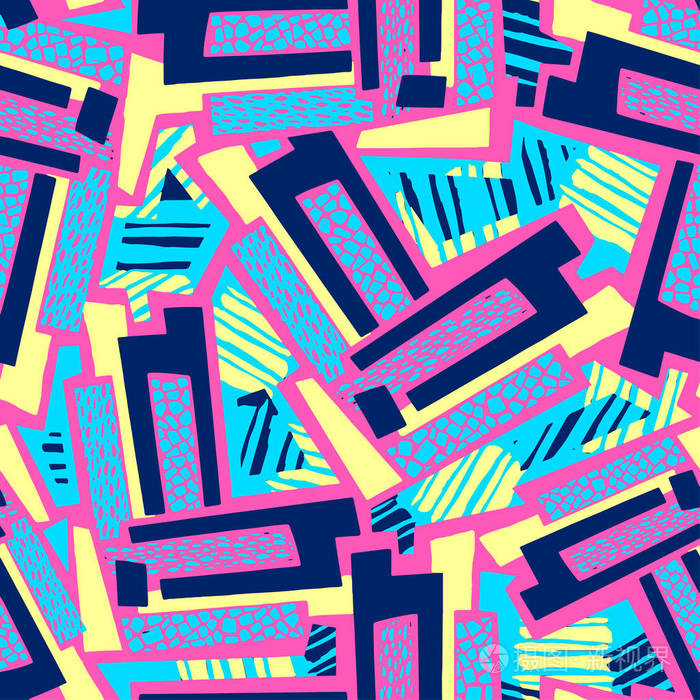 几何曲线线涂鸦无缝手工艺表达墨水的时髦图案.