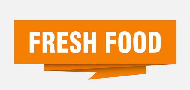 新鲜食物标志。新鲜食品纸折纸语音泡沫。新鲜食品标签。新鲜食品横幅
