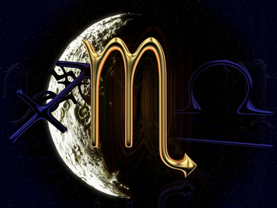 占星术符号在金色的月亮前-天蝎座照片