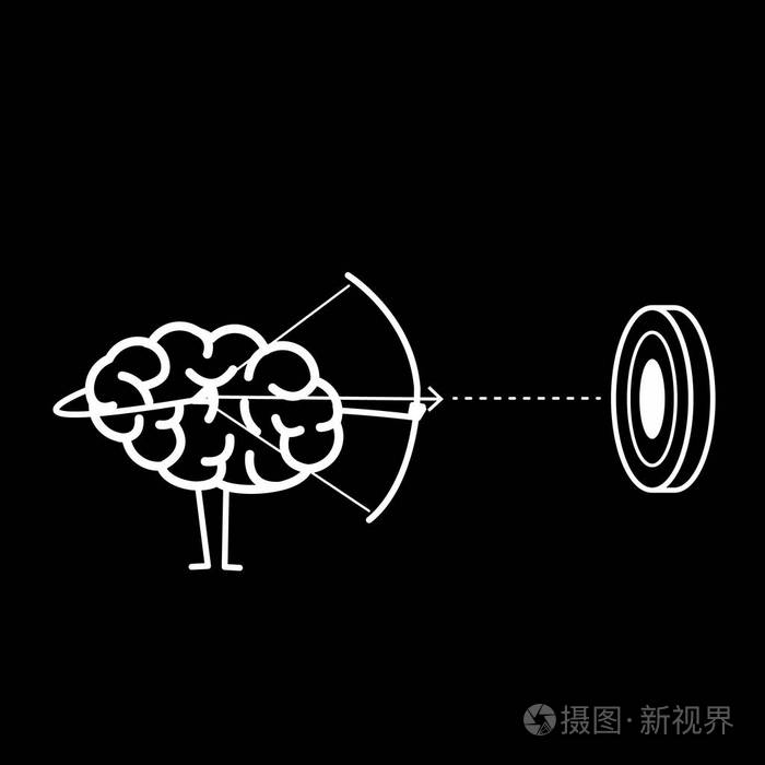 脑射手瞄准黑背景的目标矢量概念说明聚焦目标平面设计线性图表图标