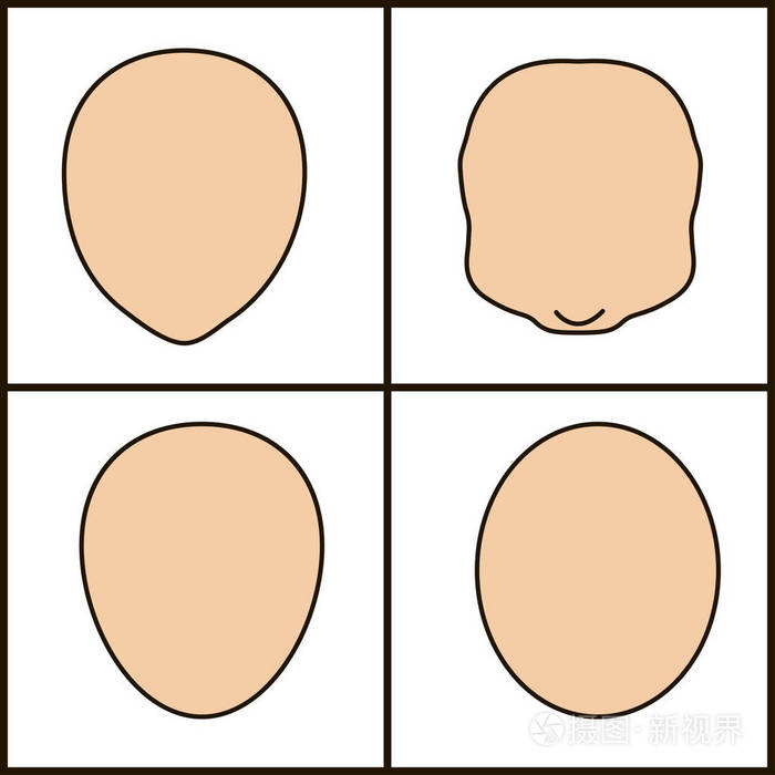 不同形状的脸部, 矢量图标.黑色描边