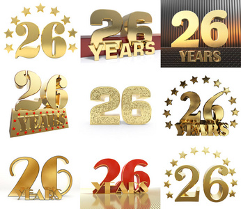 集二十六年 26 年 庆典设计。周年纪念金数模板元素为您的生日聚会。3d 插图