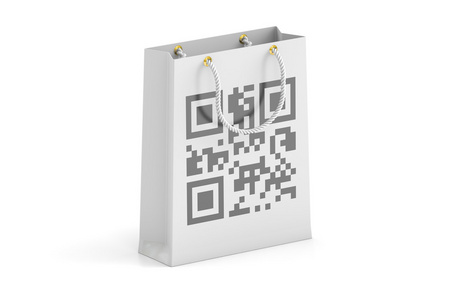 qr 码，3d 渲染购物袋