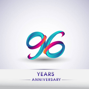 96年纪念庆祝标识蓝色和红色, 生日标志在白色背景