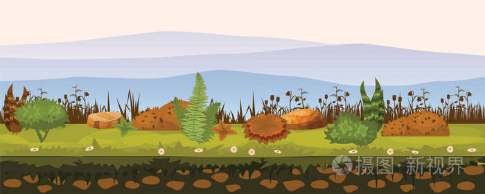 同类型的植被, 草, 树叶景观, 为发展的 ui 游戏, 应用, 矢量卡通风格