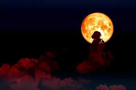 超全血月亮回来的剪影云夜空, 这个形象的元素由 Nasa 提供