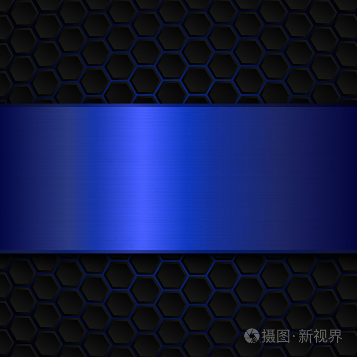 几何图案的六边形与蓝色金属横幅.抽象的金属模板背景