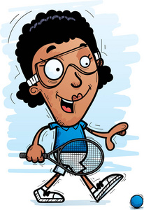 一个黑人女子壁球球员步行的卡通插图