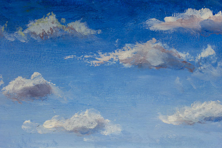 蓝天与温暖的白云油画背景的宏观例证照片