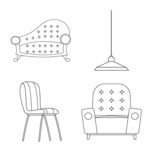 家具和公寓标志的矢量插图。一套家具和家庭矢量图标股票
