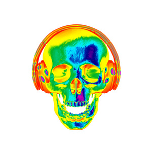 3d 图抽象头骨与耳机