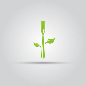 素食食物, 叉子与叶子隔绝的图标