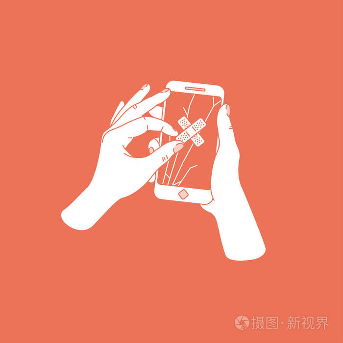 手机断屏.电话维修服务.矢量插图