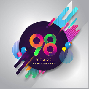 3d 插图阿拉伯数字 98, 九十八, 从青豆, 孤立在五周年庆祝标志型蓝色