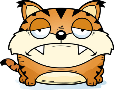 带着悲伤的表情的山猫幼崽的卡通插图照片