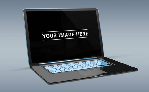 带阴影3d 渲染的隔离现代黑色笔记本电脑的侧面视图