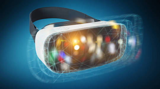虚拟现实眼镜技术插图蓝色背景3d 渲染