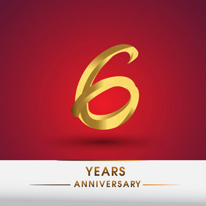 庆祝6周年纪念, 标识金黄色被隔绝在红色背景上照片
