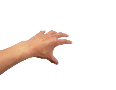 在白色背景上用裁剪路径隔离的手伸手势照片