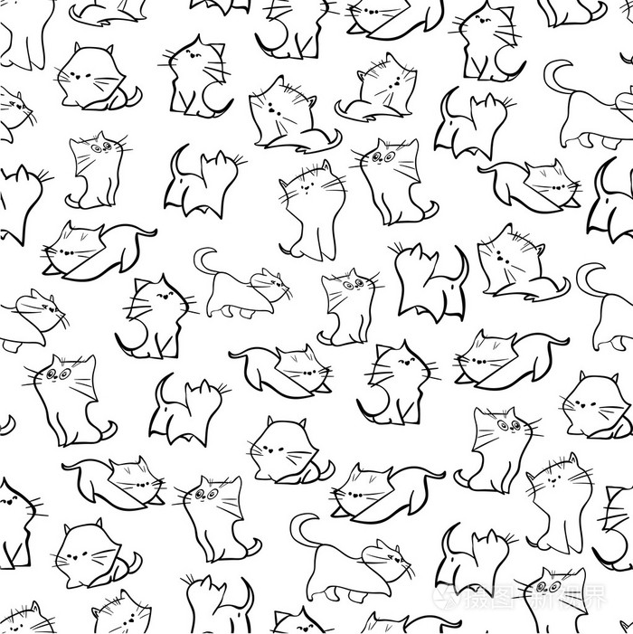 无缝模式与有趣的手绘猫插画-正版商用图片0s4gtm-摄图新视界
