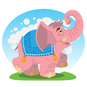 神奇动物大象的彩色插图卡通素描和彩色场景大象羚羊和狮子在草地上