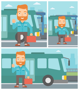 男子乘坐公交车矢量图图片