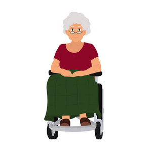 老太太坐在轮椅上。