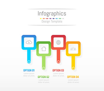您的业务数据与 4 选项 零件 步骤 时间线或过程的信息图表设计元素。矢量图