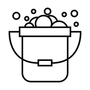 篮子泡沫马桶浴室清洁图标, 带轮廓线式矢量插图