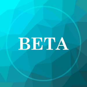 Beta 图标。在蓝色低聚背景下的 Beta 网站按钮