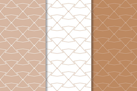 棕色和白色的几何装饰品。一套无缝模式的网络, 纺织品和墙纸