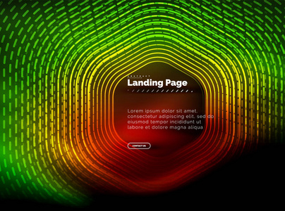 霓虹灯发光技术六角形线, 高科技未来抽象背景, 登陆页面模板