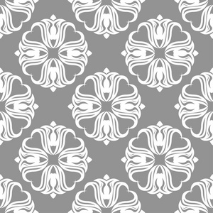 具有灰色无缝图案的花卉背景。墙纸和纺织品设计
