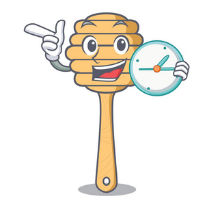 用时钟蜂蜜勺子字符卡通矢量例证