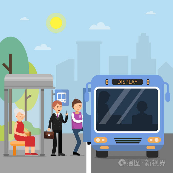 公共autobus 站与乘客坐在公共汽车上插画-正版商用图片0s4zp9-摄图新