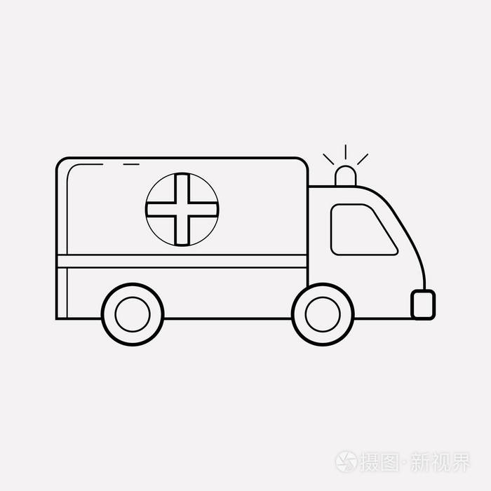 插画 救护车图标线元素.